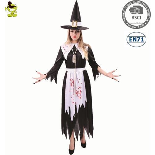 Halloween Adult Bloody Witch Costume Scary Witch Dress Role Playing Wizard Clothes for Carnival Purim Party Costumes