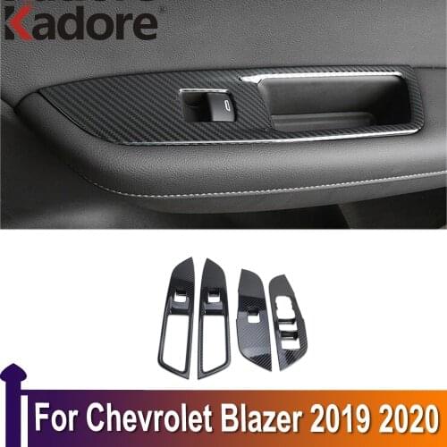 For Chevrolet Blazer 2019 2020 Carbon Fiber Window Lift Switch Button Cover Trims Door Armrest Panel Frame Interior Accessories