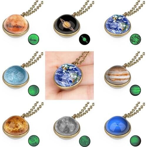 Eight Planets Pendant Crystal Necklace Venus Earth Mars Jupiter Saturn Uranus Neptune Double Sided Glass Ball Necklace Women
