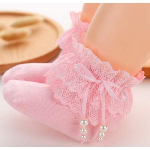 Sweet frilly socks Baby Girl Socks Princess Girls Lace Ruffle Socks Retro Frilly Pearl Bow Kids Socks Spring Summer Cotton Sock