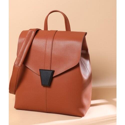 Fashion Womens Backpack Genuine Leather Leisure Solid Color Shoulder Bag High Quality Simple Travel Small Backpack Mochila