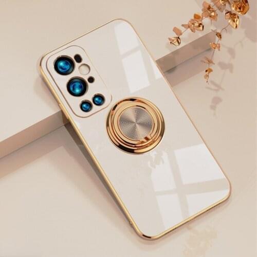 Luxury Plating Soft Silicon Case For Oneplus 9 Pro Shockproof With Magnetic Car Holder Stand Phone Cover One Plus 9 Pro Oneplus9