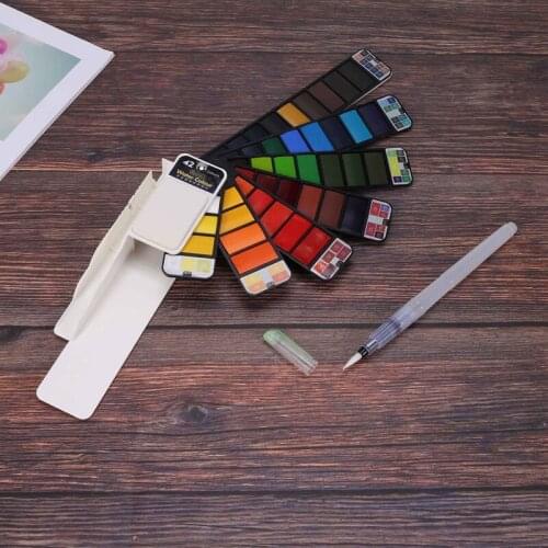 Pigment Paints Set Solid Watercolor With Waterbrush For Drawing Painting Watercolors Collapsible Suit