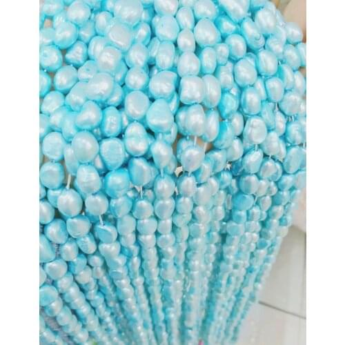 Real Natural Freshwater pearl 9MM Light blue pearl baroque pearl Loose Beads one strands 35cm 15'' DIY gift