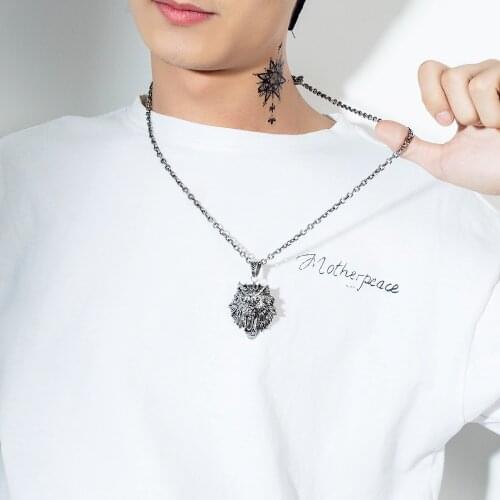 Nordic Hip Hop Jewelry 2021 Trend Stainless Steel Color MenS Necklace 55Cm Street Trend Retro Wolf Head Pendant Accessories