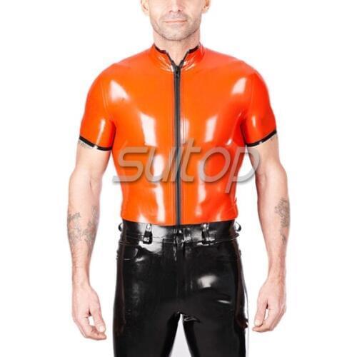 Orange latex rubber jacket front zip
