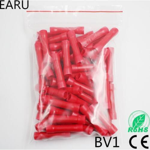 BV1 BV1.25 Full Insulating Wire Connector wire connector Butt Connectors Crimp Electrical Wire Splice Terminal 100PCS/Pack BV