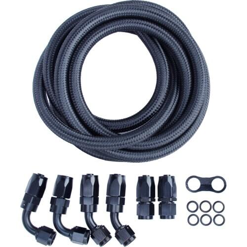 Braided Fuel Line 3/8 10ft 6AN Oil/Gas/Fuel Hose End Fitting Separator Clamp Kit