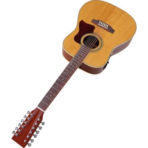 Left hand Full size 12 string Acoustic guitar 41 Inch laminated Spruce wood top natural color High gloss finish Folk guitar
