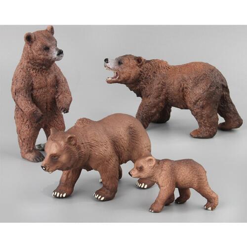 Realistic Brown Bear Wildlife Model, Animal Action Figure Toy for Kids Toddlers, Home Decor, Collection, 4 Pieces