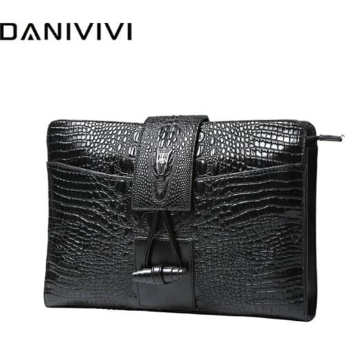 Luxury Handbags Men Bag Mens Purse Leather Crocodile Cluth Bag Mens Hand Bag for A4 Documents Large Envelope Bags Black Sac