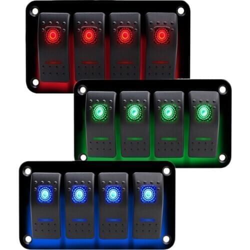 With LED Backlit +Sticker 12V-24V 4 gang Marine Waterproof switch panel For Car Caravan Travel Trailer Marine Boat