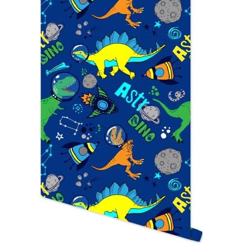 Cartoon Dinosaur Space Rocket Blue/Green/Yellow Wallpaper Self Adhesive Wall Stickers For Kidroom Home Decorations Easy To Paste