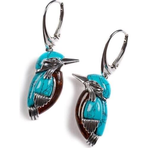 Bohemia Blue Turquoises Kingfisher Earrings Bird Women Earrings Cute Animal Shaped Earring Party Accessories Fashion Jewelry