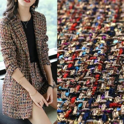 100x145cm Thick Tweed Fabric Yarn Dyed Braided Tweed Fabric For Womens Coat Metallic Gold Thread Coat Tweed Fabric Pink Color