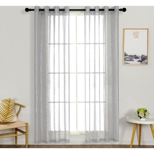 1 Pair- Gray Silver Luxury Sheer Curtain for Window Living Room Tulle Drapes Modern Kitchen Voile Bedroom Home Decoration
