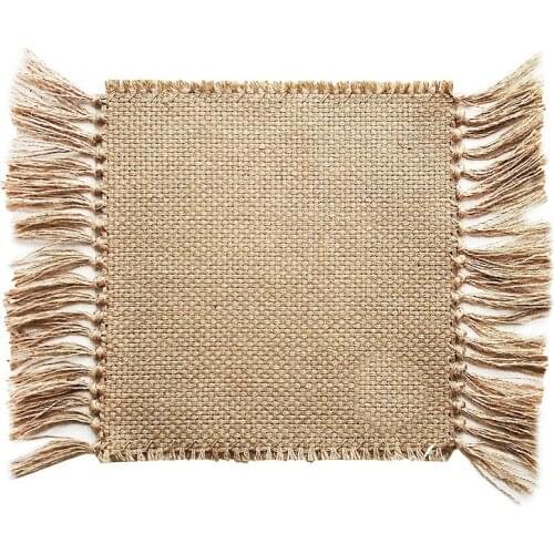 Thickened Jute Carpet Floor Mat Anti Slip Wear Resistant Heat Insulation Table Flag Manual Tassel Edge Table Mat