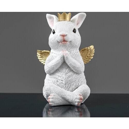 WU CHEN LONG Animal Angel Art Sculpture Pets Rabbit Pig Cat Dog Figurine Resin Craft Creative Home Decoration Wedding Gift R5020