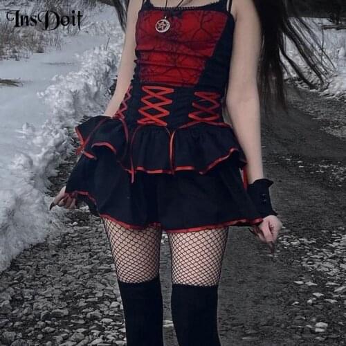 InsDoit Y2K Mall Goth Lace Up Summer Skirt Women Harajuku Punk Grunge Sexy Pleated Skirt Patchwork Aesthetic High Waist Skirts