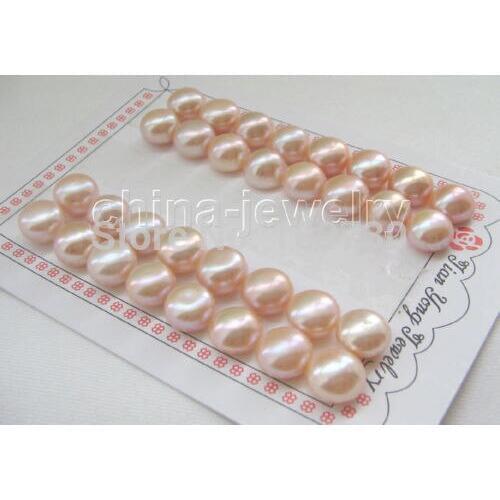 Jewelry 00176 Wholesale 16pairs 11-12mm natural pink flat round freshwater pearl