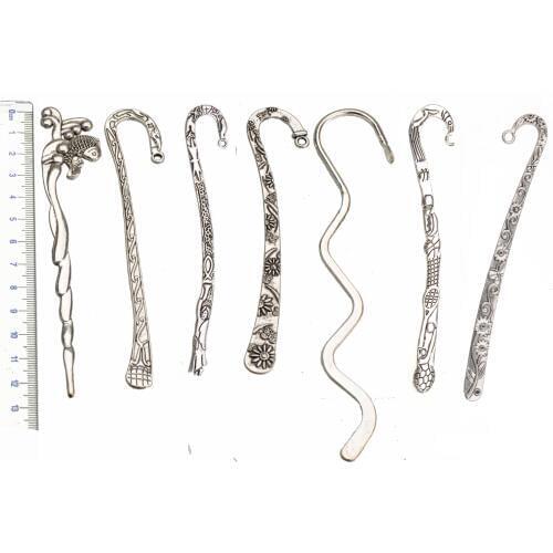 Bookmarks Stationery Book Page Tab Curve Long Fish Horse Flower Wave Silver Metal DIY Wedding Jewelry Handicraft Accessory 5pcs