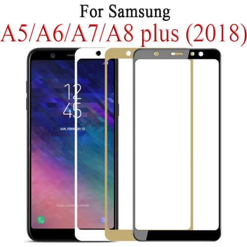 2pcs Full Cover Protective Glass on For Samsung Galaxy J4 J6 A6 A8 Plus A5 A7 J7 J8 2018 Glas Tremp A750 A730F Samsun Sumsung