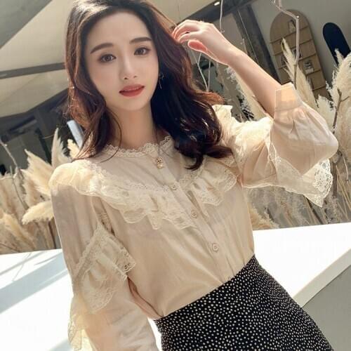 Womens Tops and Blouses 2020 Cotton Linen Blouse Button Solid Ladies Lace Tops Women Shirts Blusas Feminine