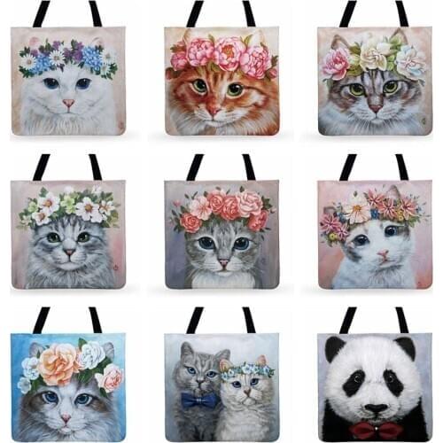 Animals Wearing Wreaths Painting Print Tote Bag Women Casual Tote Foldable Shopping Bag Outdoor Beach Bag Ladies Shoulder Bag