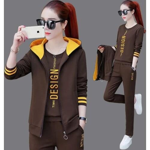 Letter Embroidery Tracksuit Women 2021 Spring Autumn Casual 3 Piece Suit Big Size Hooded Vest Sweatpants Set Joggers Sportswear