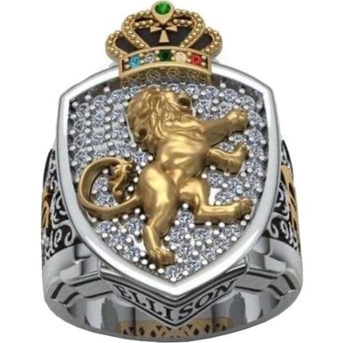 Retro Domineering 3D Lion King Crown Biker Ring Men Multicolor Crystal Animal Wedding Rings for Women Punk Exaggeration Jewelry