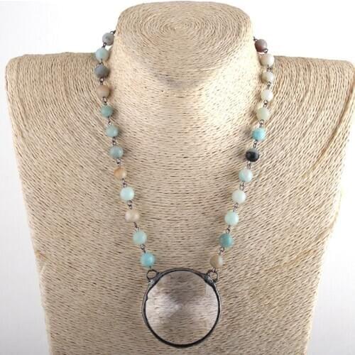 RH Fashion Bohemian Tribal Jewelry Natural Stone Rosary Big Crystal Pendant Necklaces For Women Necklace