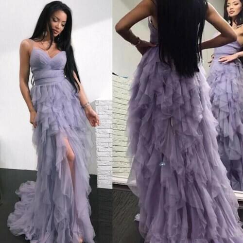 Spaghetti Straps Formal Prom Dresses Robe De Soiree 2021 Tiered Ruffles Evening Party Pageant Gowns Abendkleid