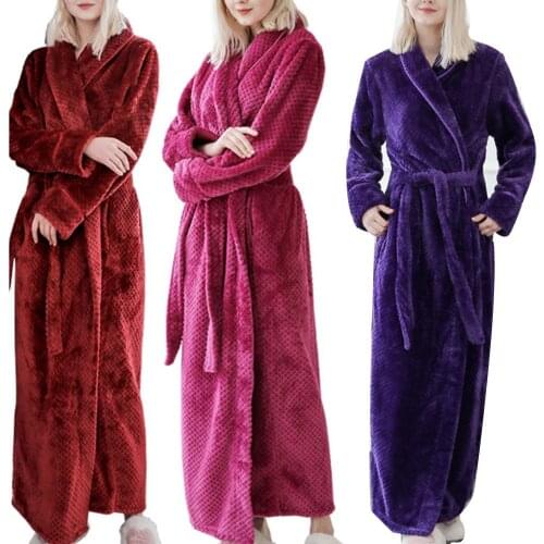 Winter Fashion Women Solid Color Thicken Plush Long Sleeve Bathrobe Sleepwear Tight fitting comfortable and stylish enough