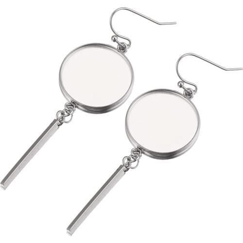 10pcs Lot Stainless Steel Fashion Round Blank Long cabochon earring base Setting DIY Jewelry Making Supplies Wholesale Items