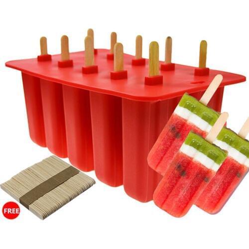 10 Cell Mould Tray Pan Silicone Ice Cream Mould Kitchen Frozen Ice Cube Molds With 50pcs Free Ice Cream Sticks 1pcs/lot