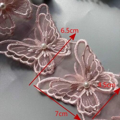 10X Pink Lace Trim Ribbon Mesh Bowknot Rhinestones Embroidered Patches Applique Fabric DIY Wedding Dress Sewing Supplies 5.5CM