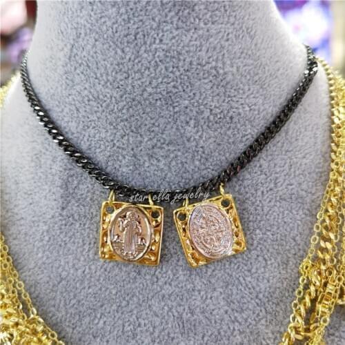 5pcs/lot Double Color Plated Virgin Maria Pendant Black Chain Choker Necklace Wholesale Jewelry