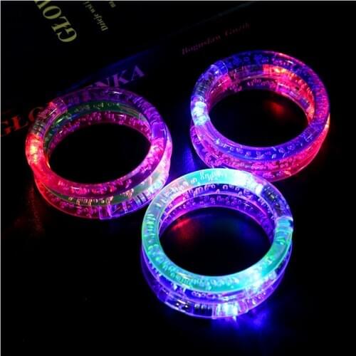 6PCS Acrylic Bracelet Light Colorful Bangle LED Crystal Gradient Party Flash Wristband Glitter Glow Toys for Activities Children