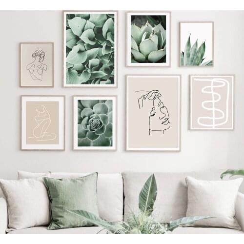 Abstract Girl Curve Agave Leaf Grass PlantNordic Posters And Prints Wall Art Canvas Painting Wall Pictures For Living Room Decor