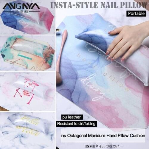 ANGNYA INS Octagon Nail Table Hand Cushion Holder Soft PU Leather Sponge Arm Rest Nail Pillow Manicure Pedicure Nail Mat Pillow