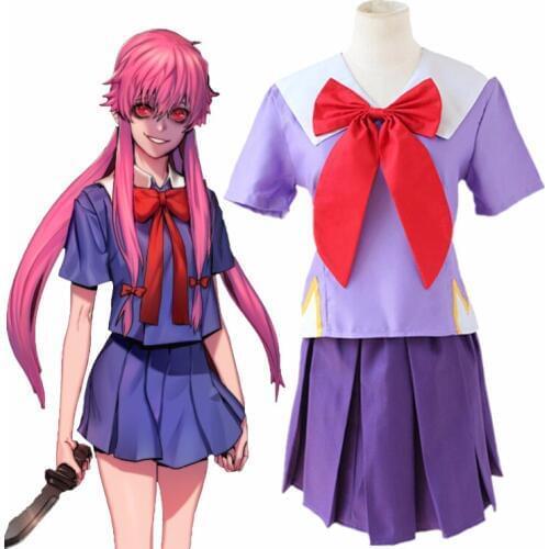 Anime Mirai Nikki Gasai Yuno Cosplay Costume The Future Diary Women Girls School Uniform Dress Halloween Party Costume Wigs