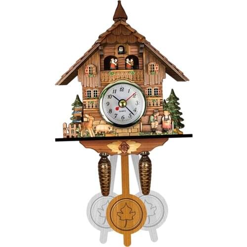 Retro Cuckoo Clock Hanging Forest House Swing Clock Bedroom Decor Gift