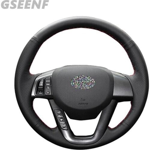 Black Steering Wheel Cover Genuine Leather Hand-stitched Car Steering Wheel Covers For Kia K5 Optima 2013 2012 2011