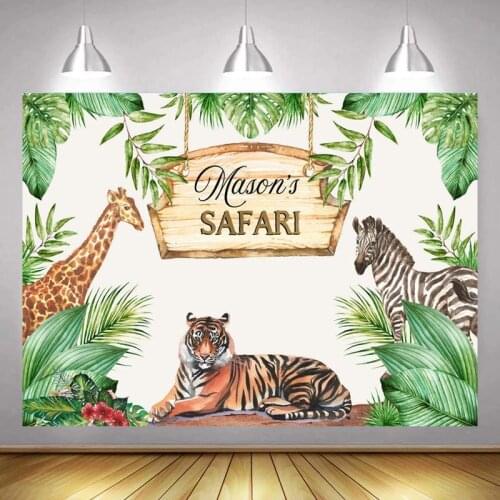 Animals Safari Jungle Party Backdrops Photography Tropical Tiger Animals King Kids Birthday Backgrounds Table Decor Poster