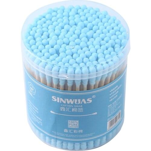 Blue 100/200Pcs/box Double Head Cotton Swab Bamboo Sticks Cotton Swab Disposable Buds Cotton for Beauty Makeup Nose Ears Cleanin