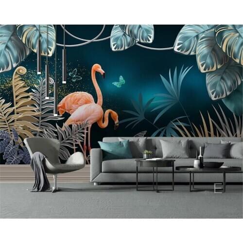 Custom Wallpaper European Tropical Plant Leaf Flamingo Background Wall Home Decor Living Room Bedroom Background 3d wallpaper