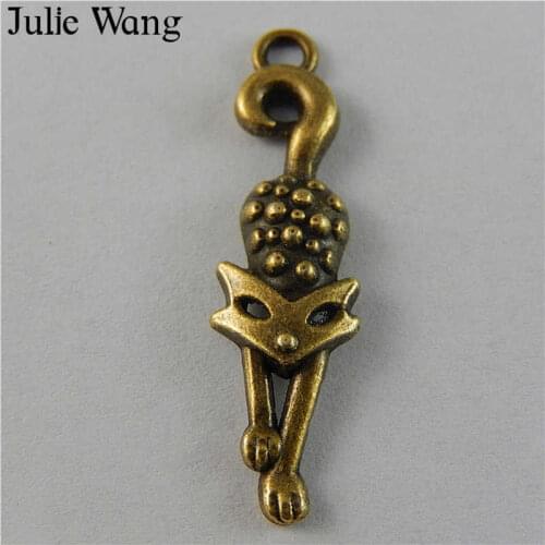 Julie Wang 20PCS Small Fox Antique Bronze Alloy Charms Vintage Jewelry Necklace Pendants Handcrafts Finding DIY Phone Decor