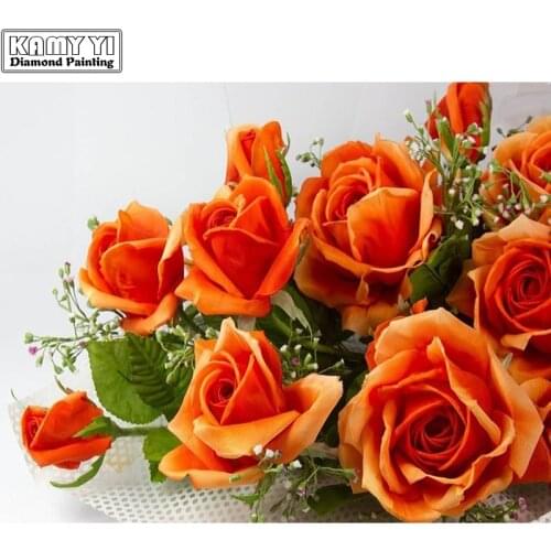 DIY 5D Full Drill Square Diamond Diamond Painting"Orange roses"Diamond Embroidery Cross Stitch Rhinestone Mosaic Painting