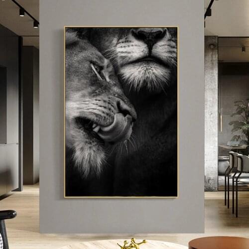 African Wild Lover Lions Canvas Painting Black and White Animals Posters and Prints Wall Art Pictures for Living Room Home Decor