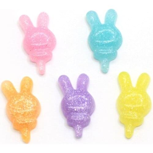 Kawaii New Glitter Jelly Colors Lovely Rabbit Head Resin Flatback Cabochons For Hair Bow Centers DIY Scrapbooking